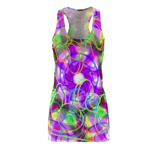 Vibrant Women's Cut & Sew Racerback Dress - Colorful Abstract Design for Summer Fun