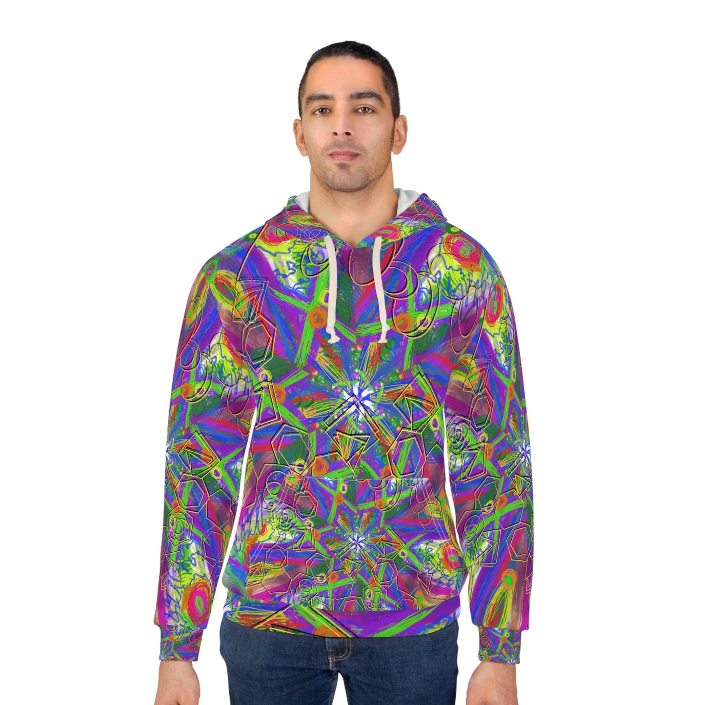 Vibrant Kaleidoscope Unisex Pullover Hoodie - Colorful Abstract Design