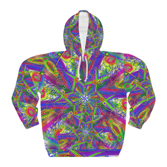 Vibrant Kaleidoscope Unisex Pullover Hoodie - Colorful Abstract Design