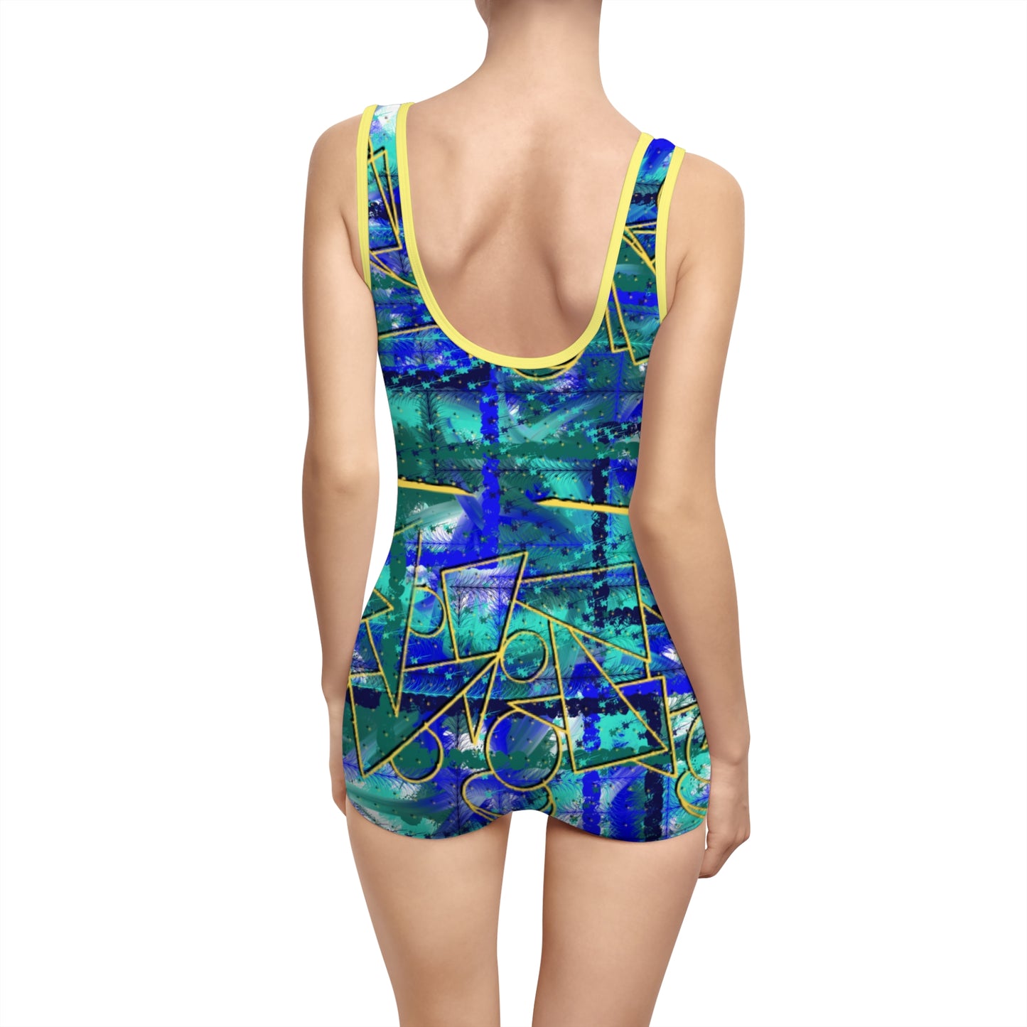 Womens Vintage Geometric Print Swimsuit - Retro Beachwear for Summer Fun