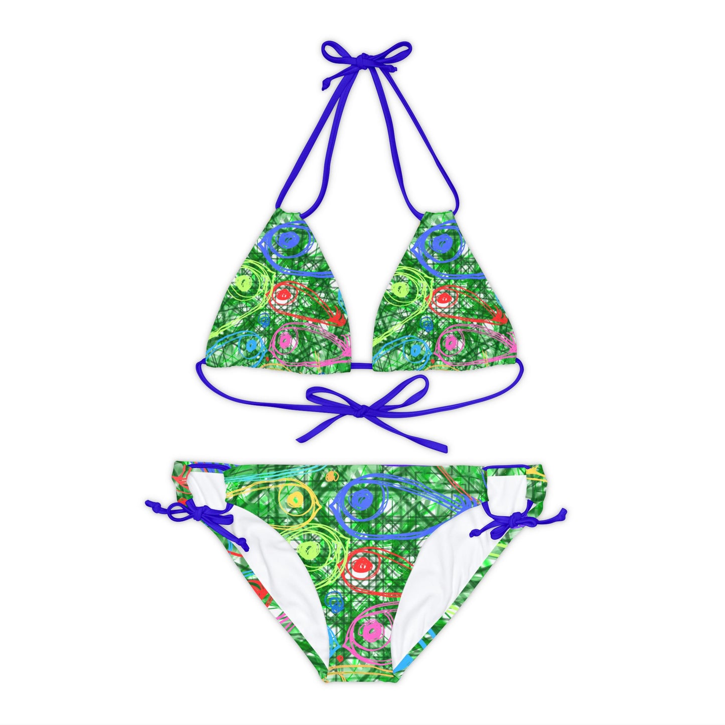 String Bikini Set - Green Geometric Pattern Swimwear