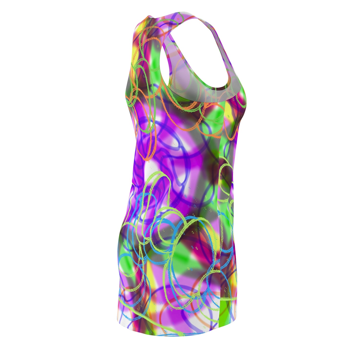 Vibrant Women's Cut & Sew Racerback Dress - Colorful Abstract Design for Summer Fun