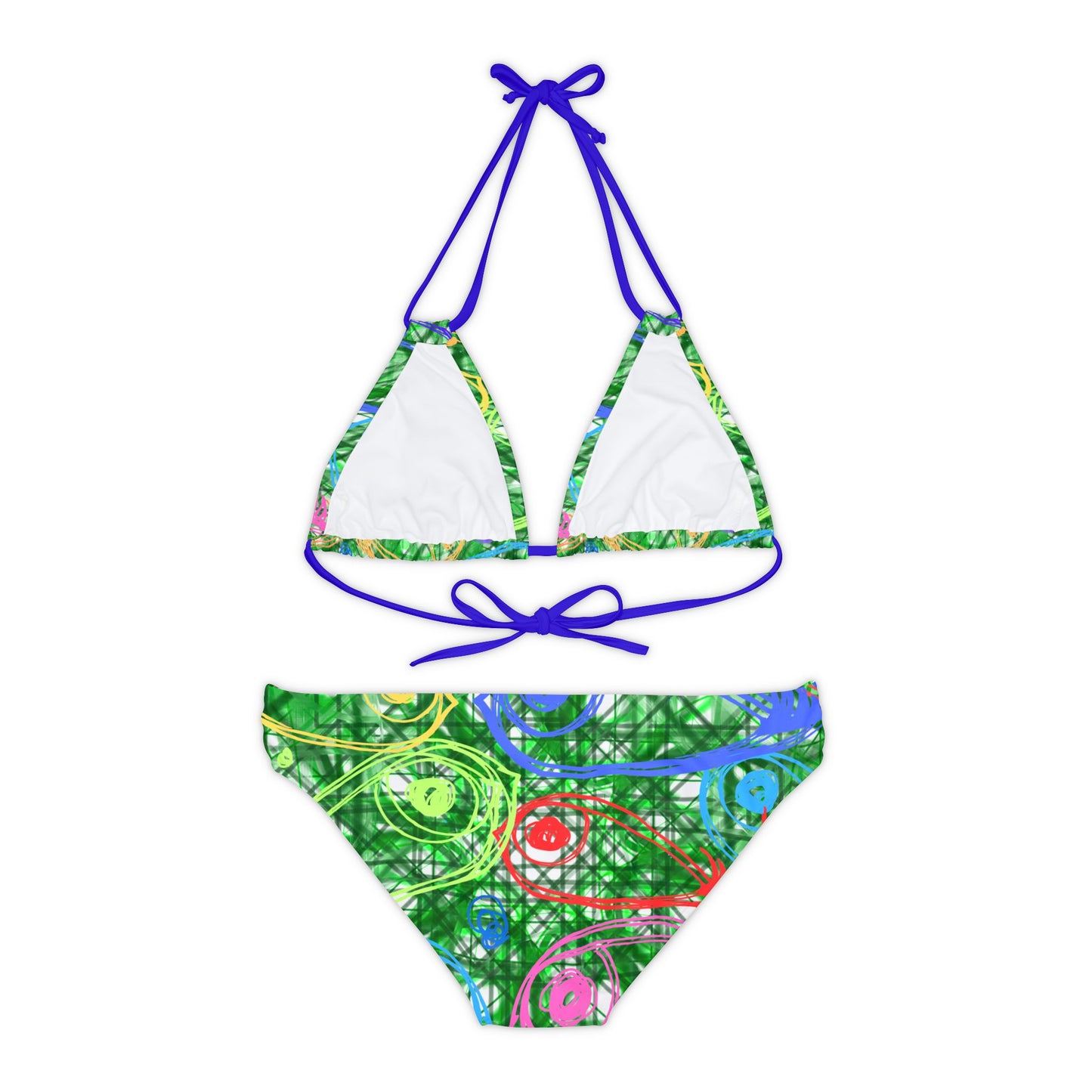 String Bikini Set - Green Geometric Pattern Swimwear