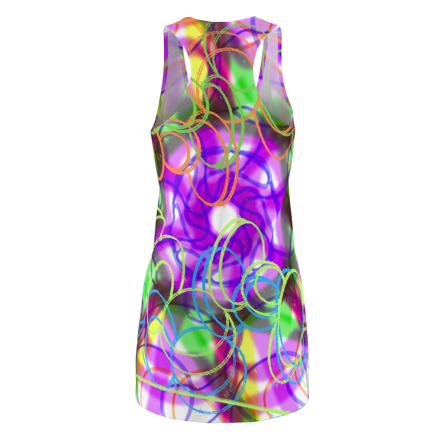 Vibrant Women's Cut & Sew Racerback Dress - Colorful Abstract Design for Summer Fun