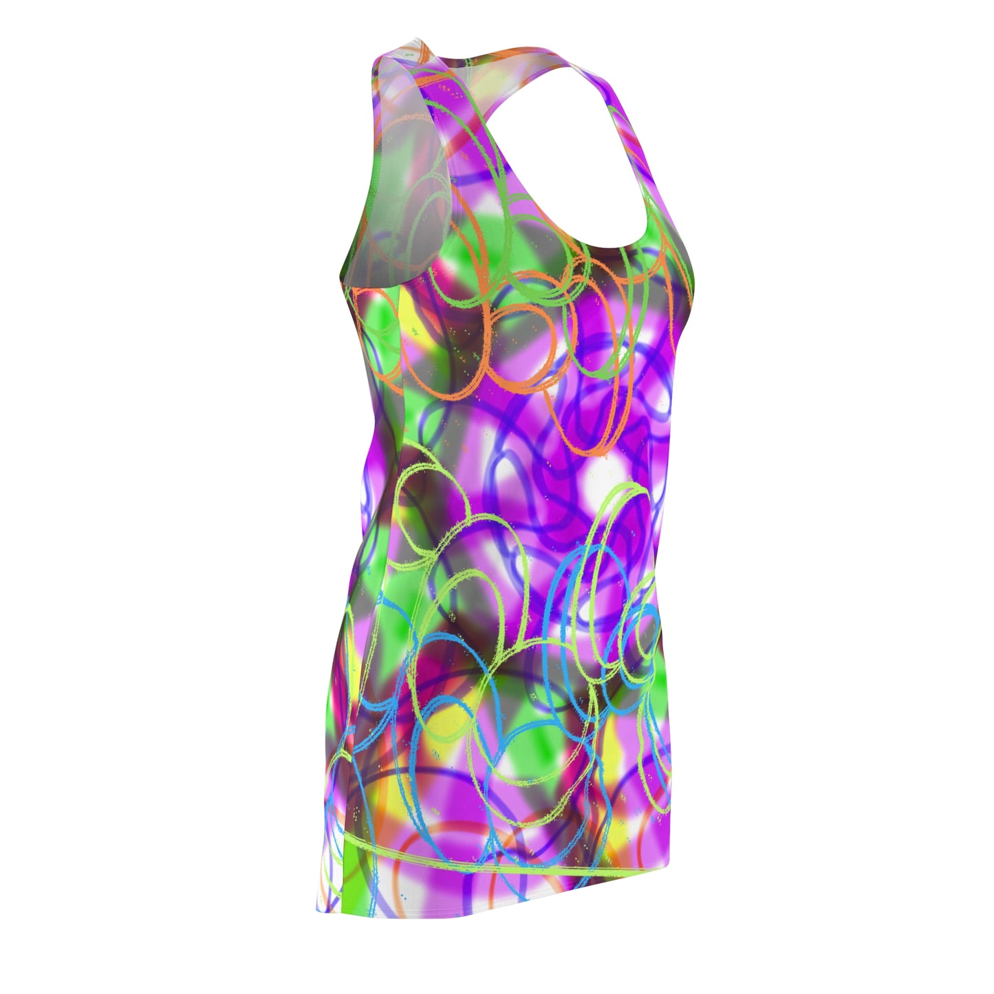 Vibrant Women's Cut & Sew Racerback Dress - Colorful Abstract Design for Summer Fun