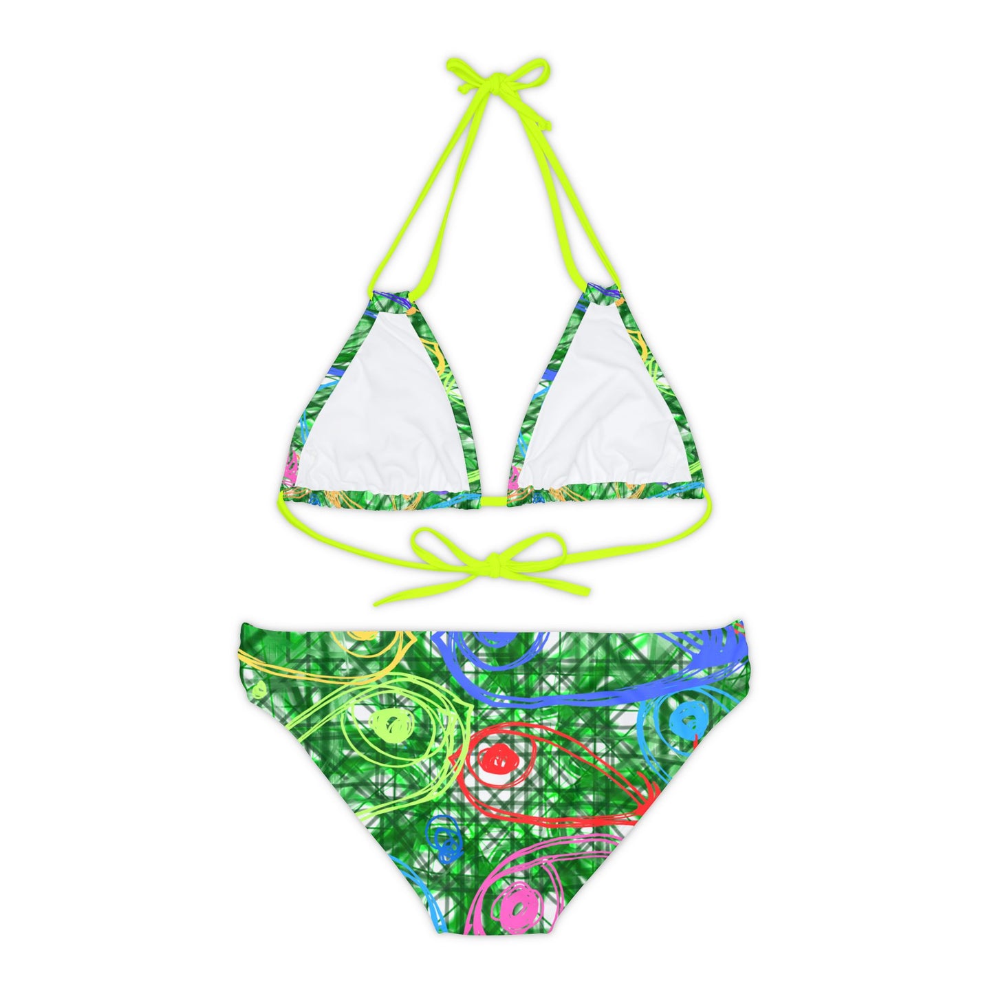 String Bikini Set - Green Geometric Pattern Swimwear